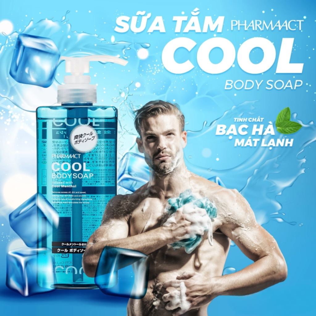 Sữa Tắm Nam Hương Bạc Hà Pharmaact Cool Body Soap 600ml Nhật Bản